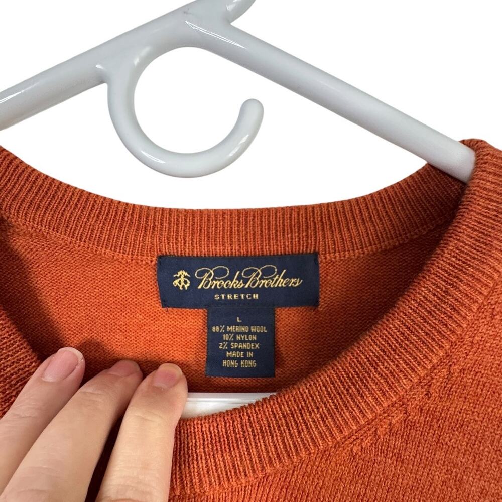 Brooks Brothers Crewneck Merino Wool Blend Sweater Stretch Orange Colorful Large - Picture 2 of 9